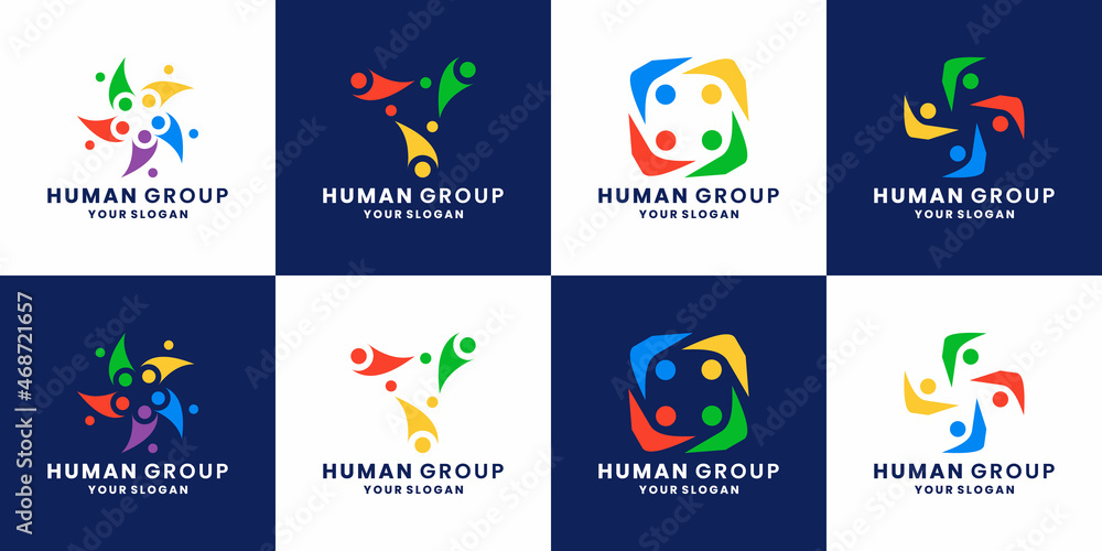 set of community logo design human, people, team work, group, connection