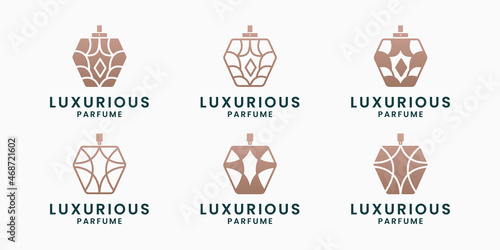 set of luxury perfume bottle logo design fashion, cosmetic