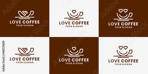 set of love coffee , coffee shop logo design symbol
