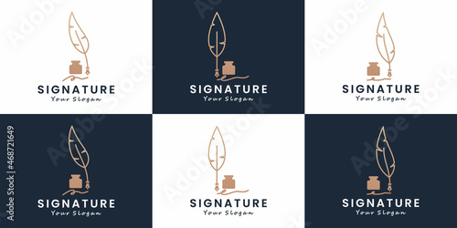 set of feather pen signature logo design stationery