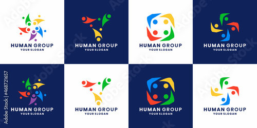 set of community logo design human, people, team work, group, connection