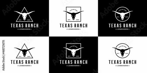 set of longhorn texas ranch logo design. side country, buffalo, cow, bull,