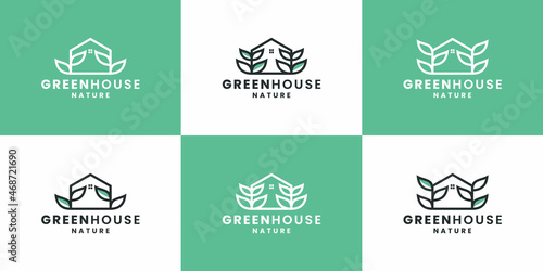 bundle green house, nature house, leaf logo design template