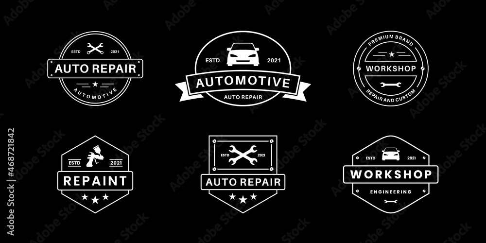 automotive repair, service, mechanic logo design badge collection