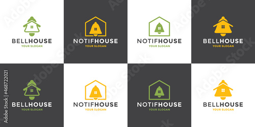 set of icon bell house, home notification logo design modern vector
