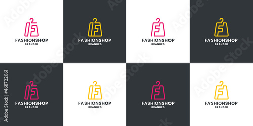 set of fashion shop logo design. bag fashion with letter F combination
