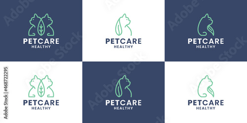 bundle pet care logo design template. combination animal and leaf