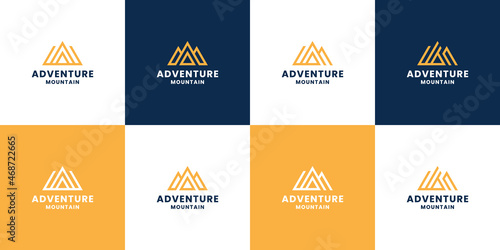 set of mountain adventure monogram logo design with letter A combine