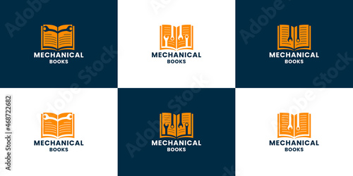 bundle mechanic book. handyman tool book logo design vector