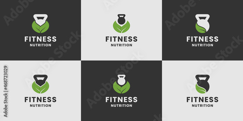 set of fitness nutrition logo design collection