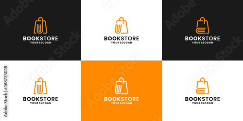 book store. abstract book with bag shop combine logo design collection