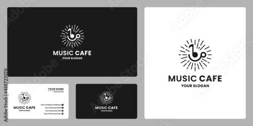 music cafe logo design retro style. note music with coffee mug combine