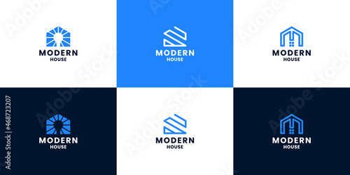 set of minimalist modern house logo design with line art style and monogram concept