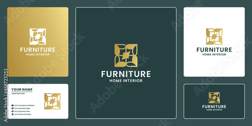 abstract home furniture logo design with business card template