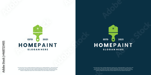 creative home paint logo design inspiration. brush and house combination
