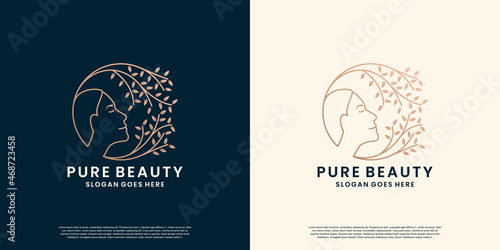 pure beauty logo design, women face with leaf combination