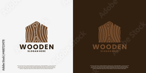 creative wood house logo design idea