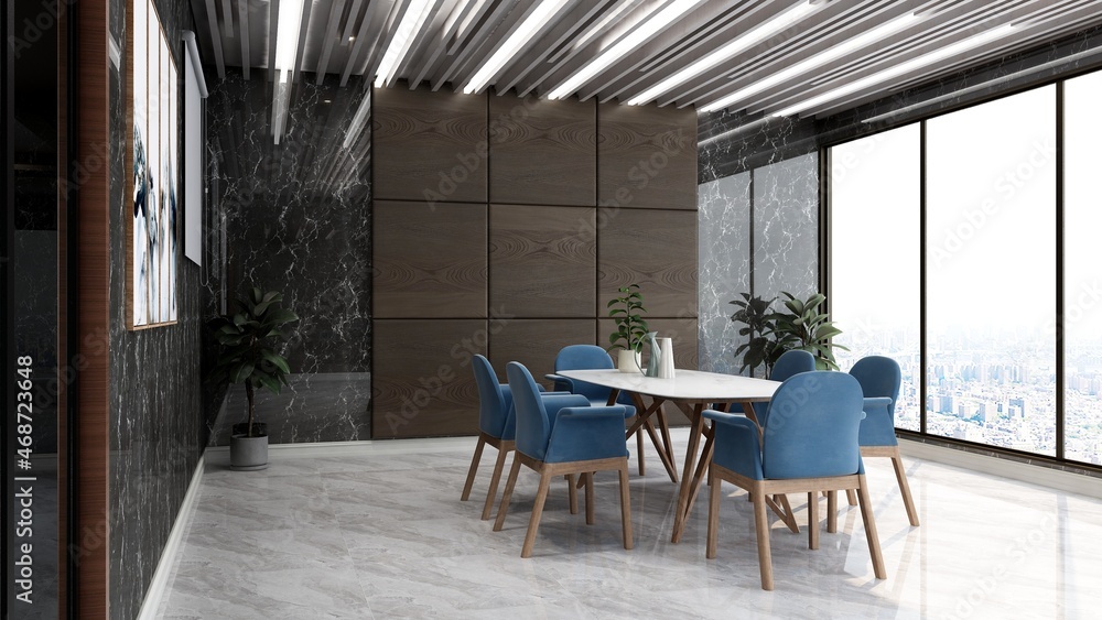 Fototapeta premium blank wall in luxury office meeting room 3d render interior design