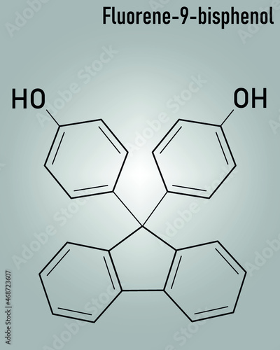 Fluorene-9-bisphenol BHPF molecule. Used as alternative to bisphenol A BPA but found to be endocrine disruptor as well. Skeletal formula. Vector illustration