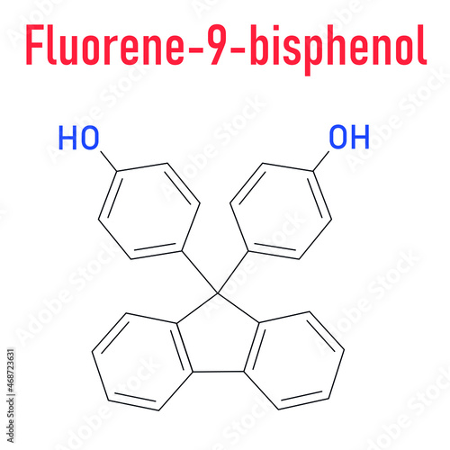 Fluorene-9-bisphenol BHPF molecule. Used as alternative to bisphenol A BPA but found to be endocrine disruptor as well. Skeletal formula. Vector illustration