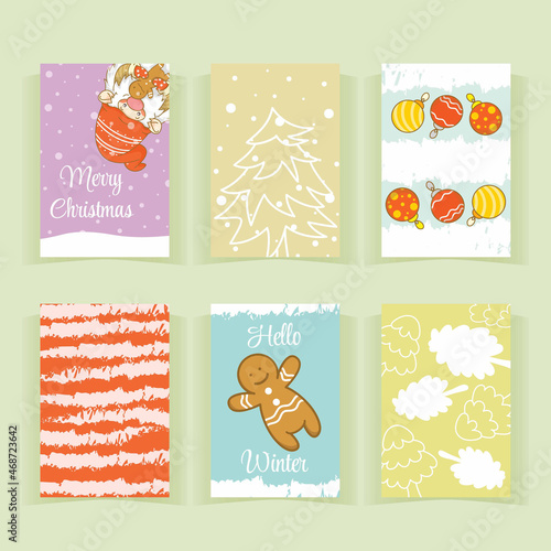 set of collection cute christmas greeting card