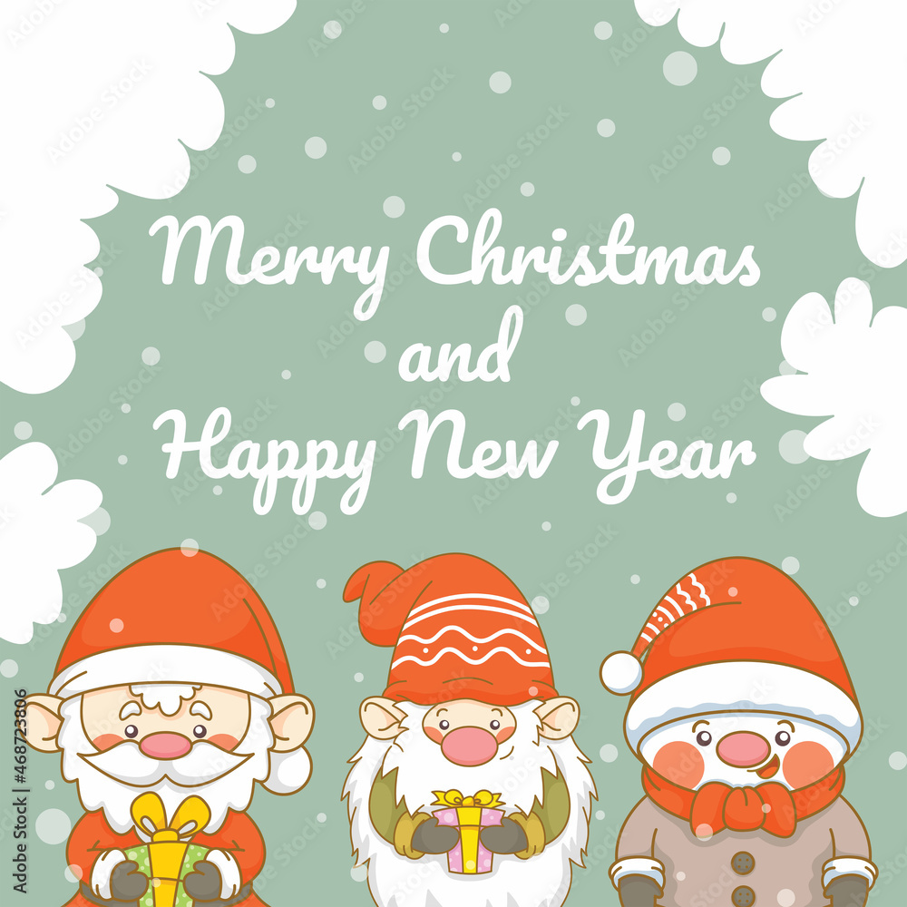 cute santa gnome and snowman with christmas and new year greeting banner cute santa gnome and snowman with christmas and new year greeting banner