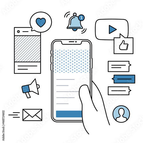 スマートフォンを手に持ってさまざまなSNSで交流