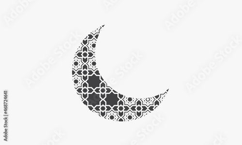 abstract icon pattern crescent moon islamic ornament isolated on white background.