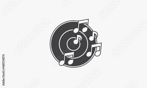 music note with disc icon isolated on white background.