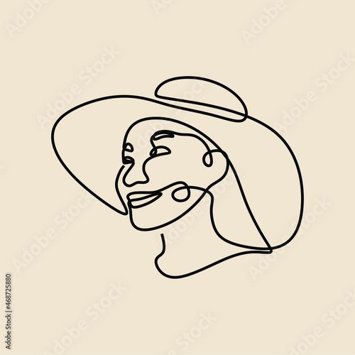 aesthetic woman face wear hat oneline continuous single line art