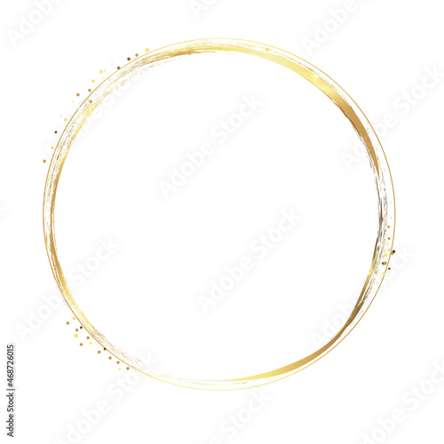 Round golden frame with grunge texture and glitter confetti isolated. Vector illustration for your design.