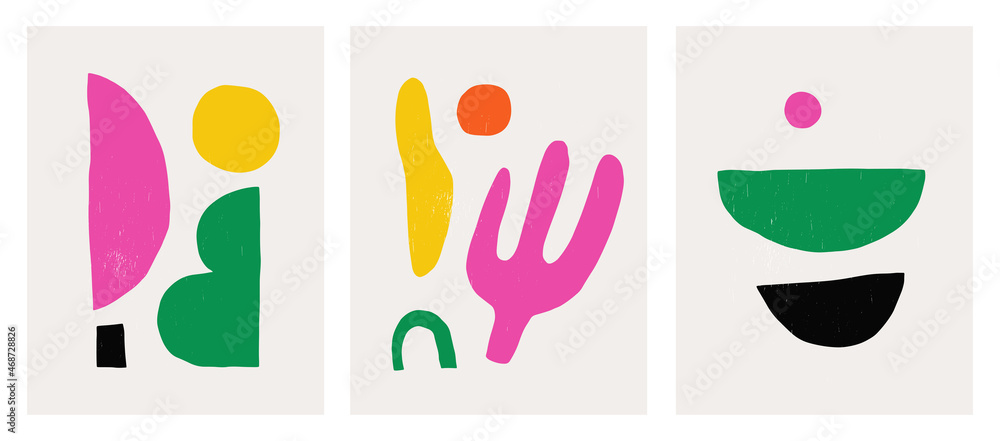 Set of mid century minimalist abstract prints in a vibrant color ...