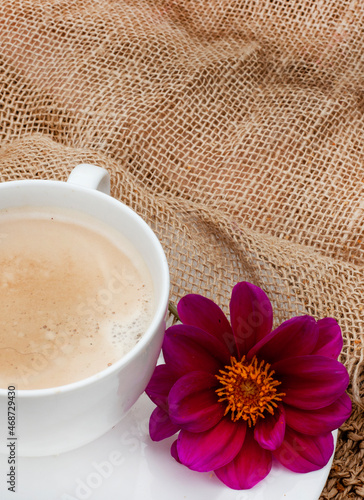 Obraz na plátne Coffee and biscuits on rustic farm style table. relaxing break