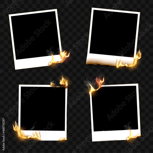 Burnt polaroids. Realistic vector image.
