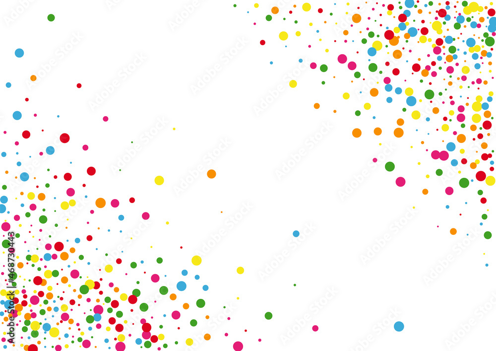 Red Round Square Illustration. Circle Festival Texture. Blue Polka Confetti. Multicolored Circular Dot Background.