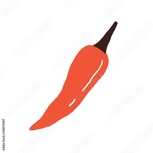 Red hot chili pepper. Mexican chilli pod. Whole spicy vegetable. Natural seasoning. Fiery burning spice. Flat vector illustration of veggie isolated on white background
