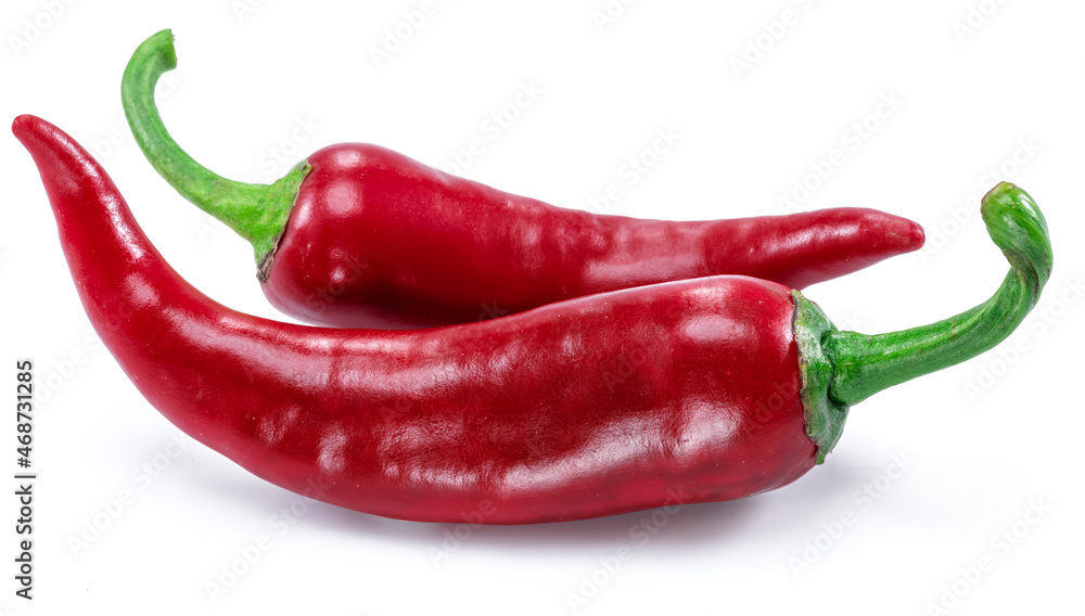 Fresh red chilli peppers isolated on white background.