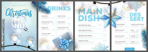 Restaurant Christmas holiday menu design with christmas desoration. Vector illustration