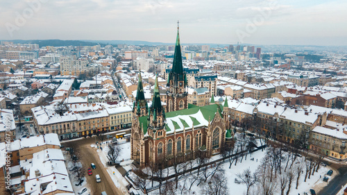 aerial view of Elzhbeta Church in lviv city © phpetrunina14