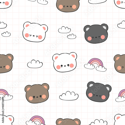 seamless pattern with cute polar and teddy bear head cartoon doodle vector illustration