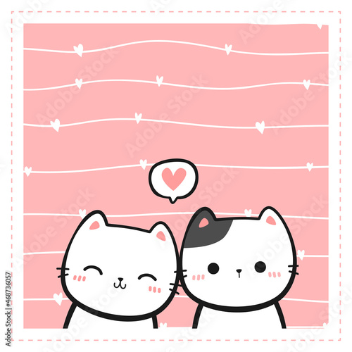 cute kitty cat lover couple cartoon doodle valentine card vector illustration