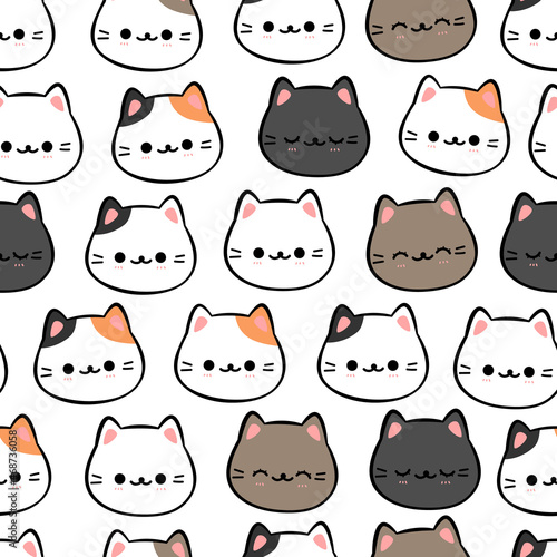 seamless pattern with cute kitty cat head cartoon doodle vector illustration