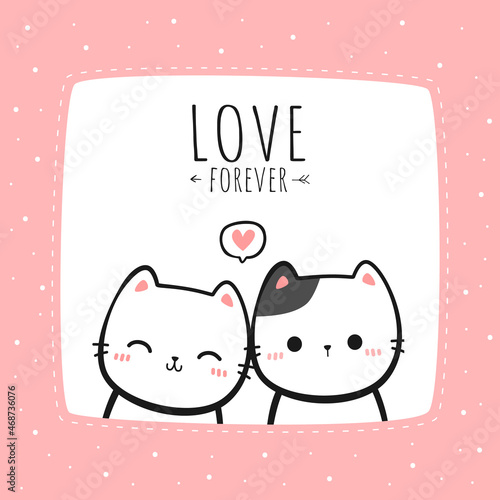 cute kitty cat lover couple cartoon doodle valentine card vector illustration