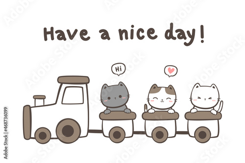 cute kitty cat sitting in train cartoon doodle vector illustration
