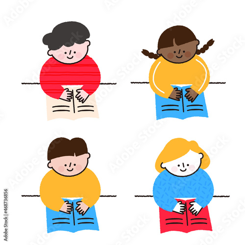 Children of various races reading books.