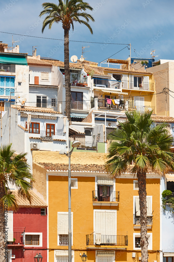 Traditional mediterranean village of Villajoyosa. Colorful facades. Alicante, Valencia