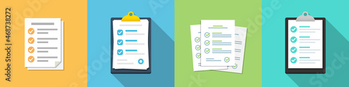 Set of checklist document icons in a flat design. Audit document collection photo