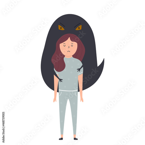 Depressed girl captured by abstract depression