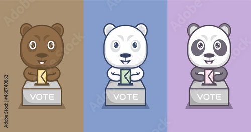 Polar bear and cute cartoon panda collect democracy vote. vector illustration for mascot logo or sticker
