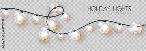 Vector garlang of gold lamps on transparent background. Holiday string of lights vector illustration